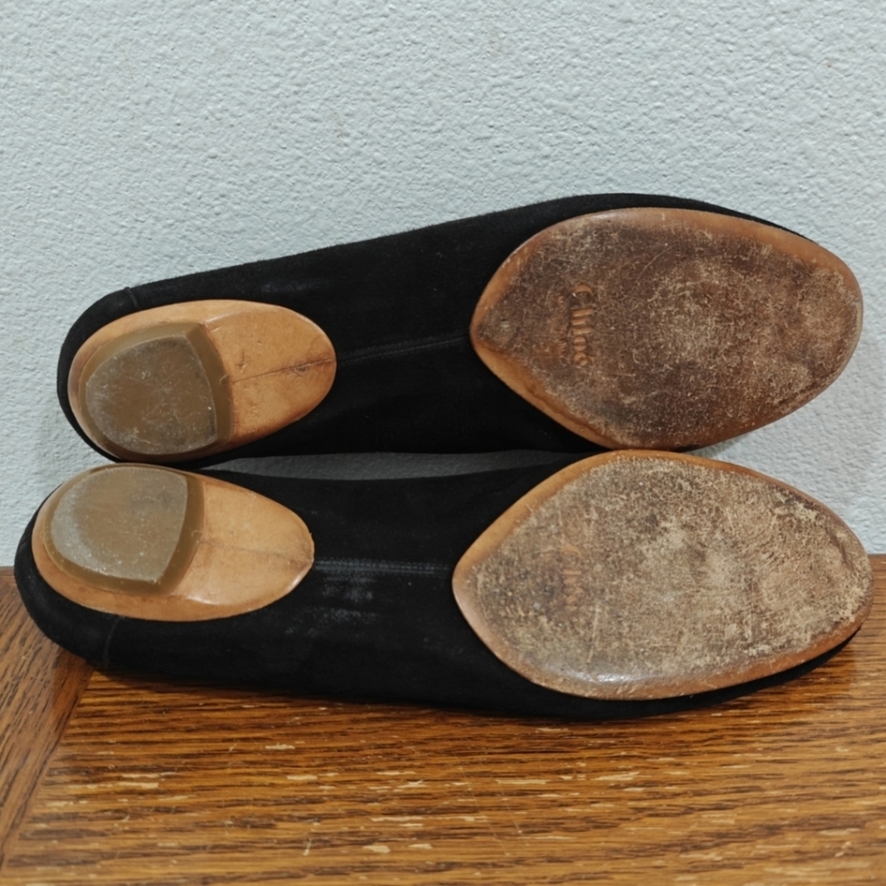 Vintage Chloé Phoebe Philo Black Suede Ballet Flats 37.5 Classic Danity Luxury - Picture 11 of 13